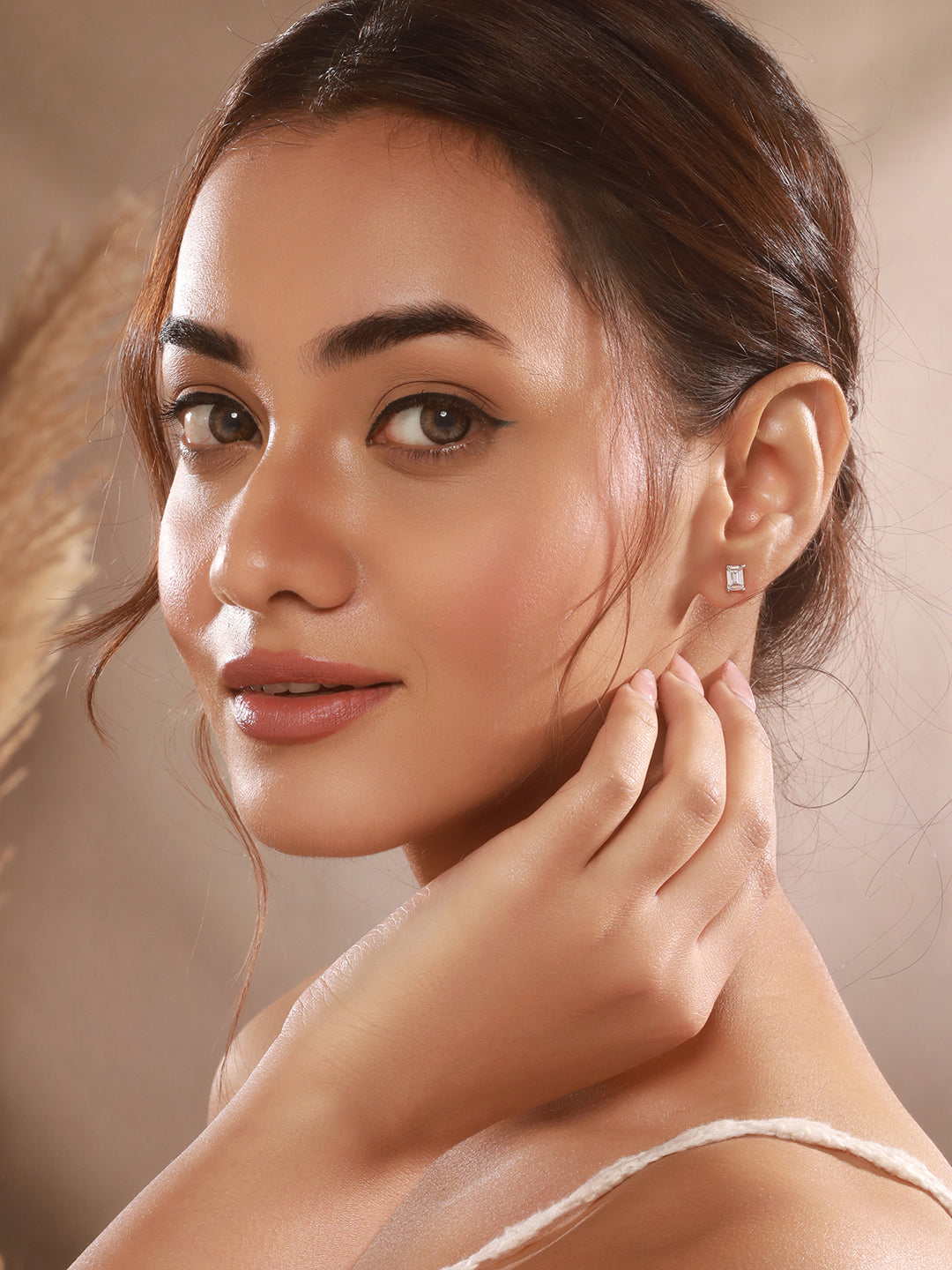 925 Sterling Silver 6 mm Zircon Studded Rectangular Solitaire Dailywear Studds Earrings